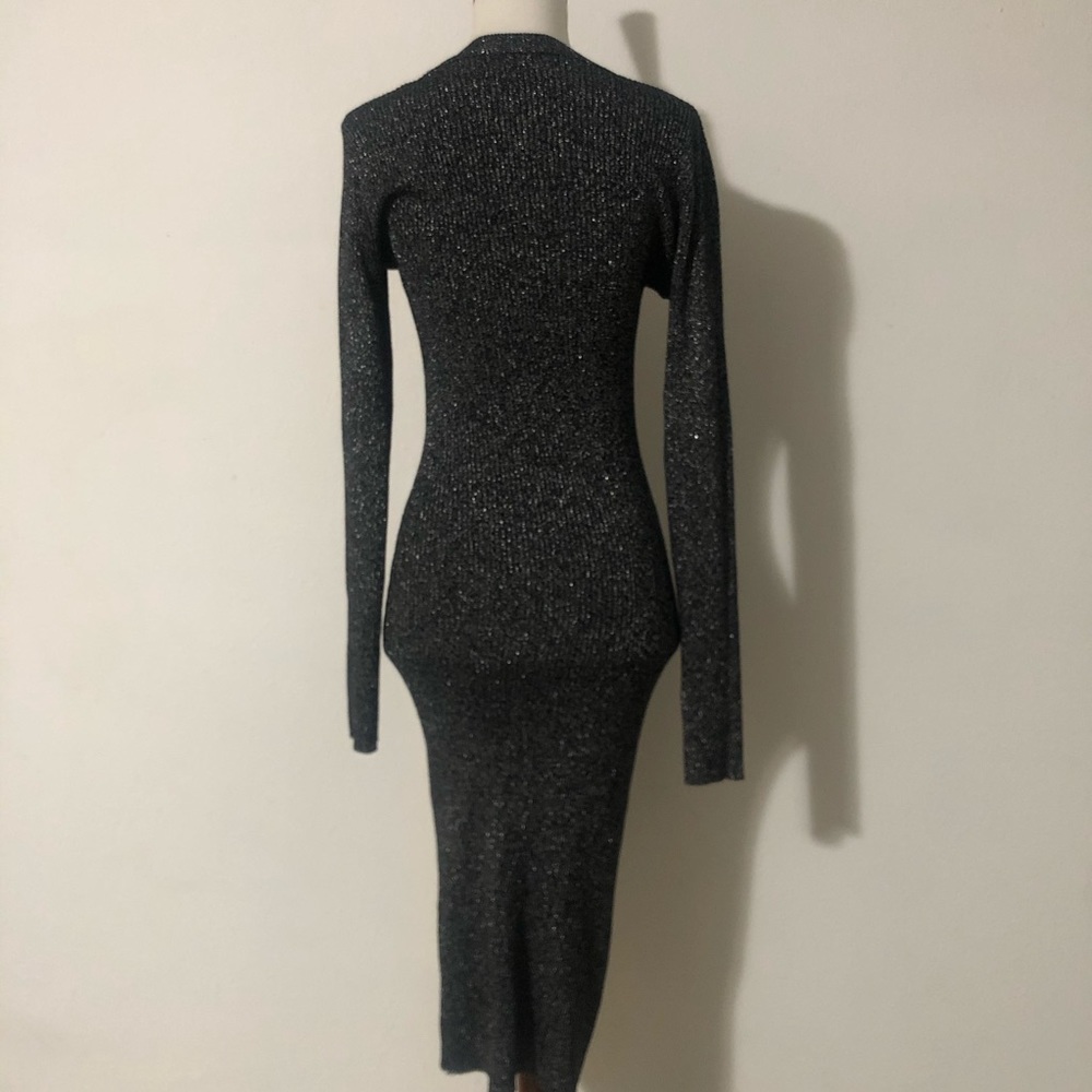 Metallic Gray Ribbed Fitted Dress - Picture 3 of 3